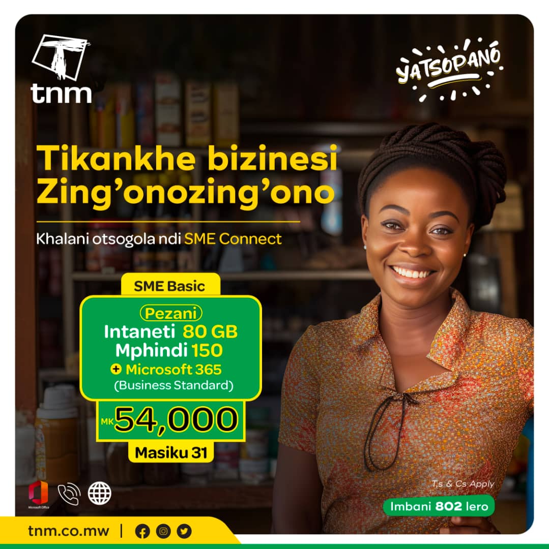Tukulani bizinesi yanu ndi bandulo ya SME Connect yomwe imakhala ndi mabandulo a intaneti, oyimbira ndi a Microsoft 365. Imbirani foni ku 802 kuti mudziwe zambiri.

#TNM
#Alwayswithyou
#SMEConnect
#ZamahapeBasi