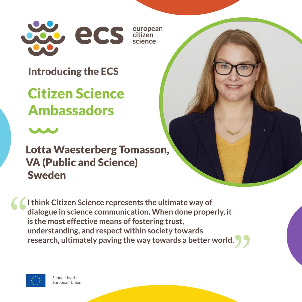 The ECS #citizenscience ambassadors are the key to connect the local level with the European level. Meet Lotta from #Sweden and get to know the others here: eu-citizen.science/ecs_project/am… @vetenskapoallm @CitSciSE