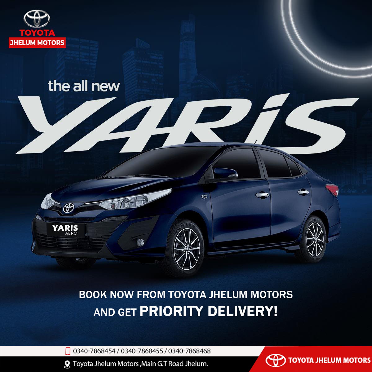Booking now open for the all-new Yaris Aero at Toyota Jhelum Motors!
Secure yours today and enjoy priority delivery.

 #ToyotaJhelumMotors #Toyota2024 #BookNow  #YarisAero #PriorityDelivery #ToyotaJhelum #BookNow #MoveYourWorld #toyotayaris #ReadyForAdventure #PriorityDelivery