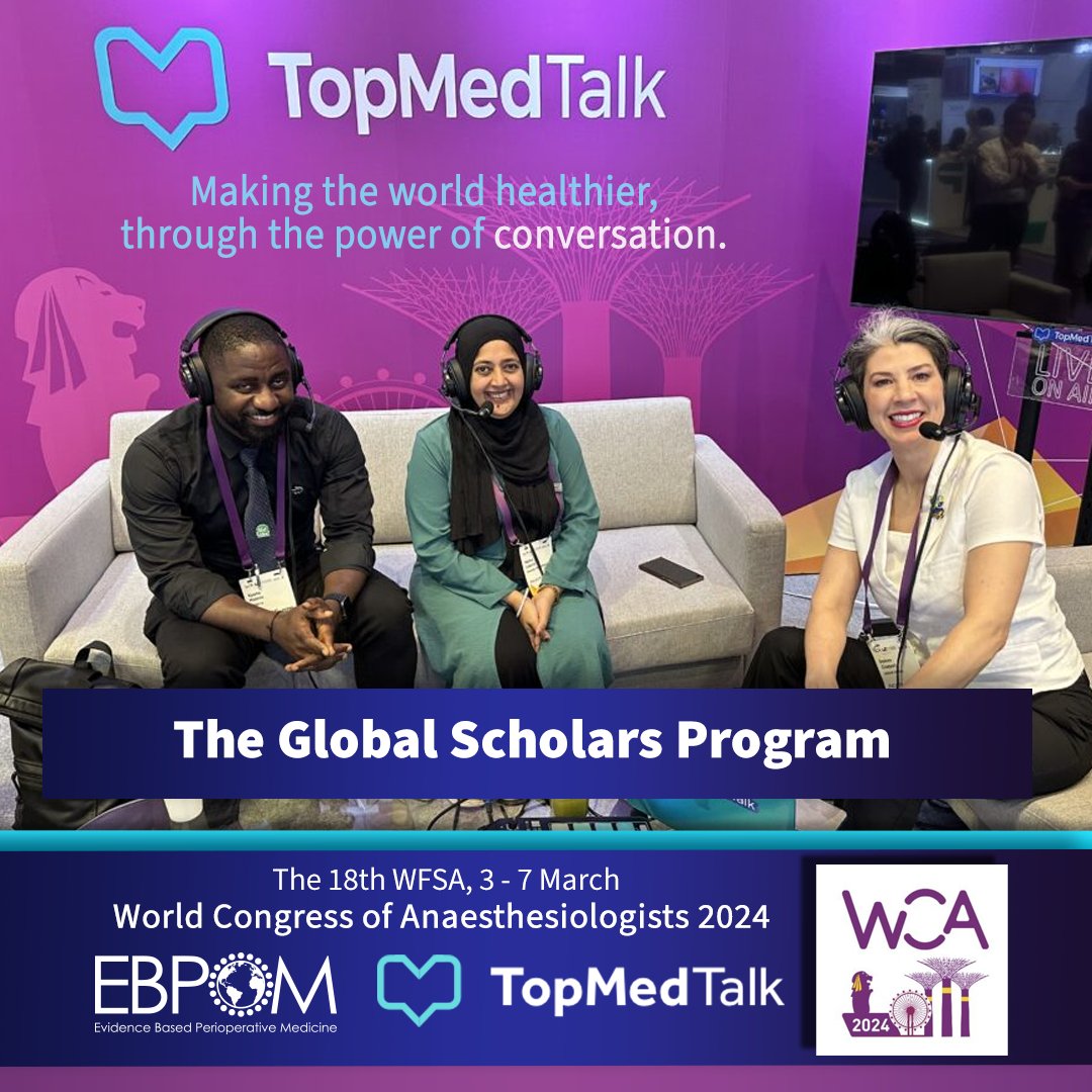 The Global Scholars Program | WCA 2024 🎧 topmedtalk.com/podcasts/the-g… Now its tenth year, the Global Scholars Program provides support for young leaders in the specialty from low- and middle-lower income countries, more detail here: asahq.org/charity/progra…