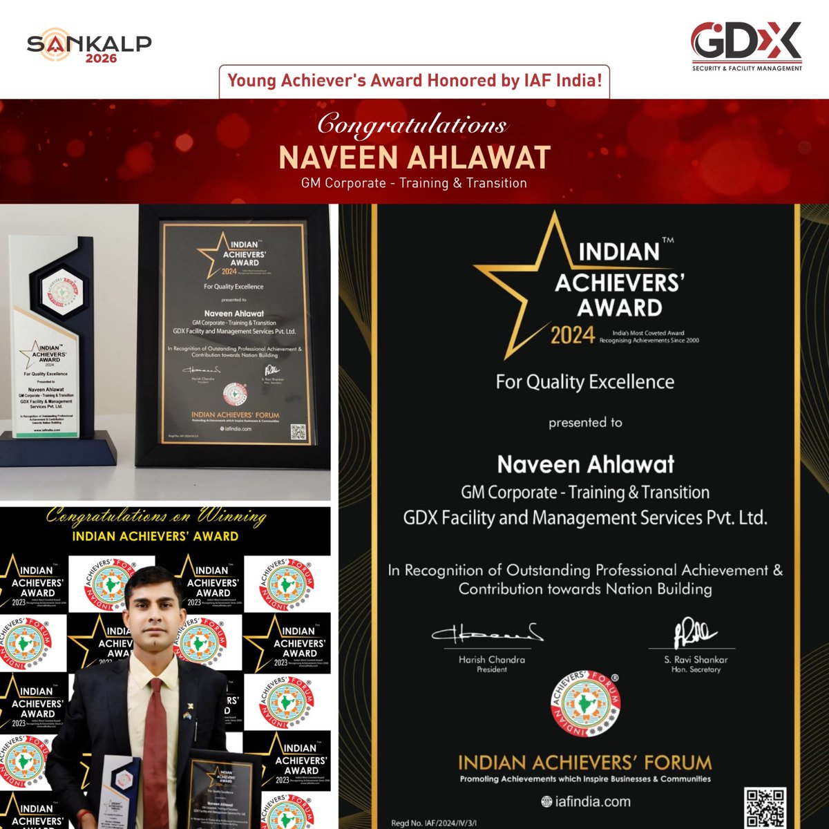 Kudos to Naveen Ahlawat for receiving the Young Achiever's Award from IAF India! His exceptional professional accomplishments and dedication serves as an inspiring example to everyone.

Call us anytime at our 24x7 helpline: 18604191889 #FacilityManagement #SecurityManagement