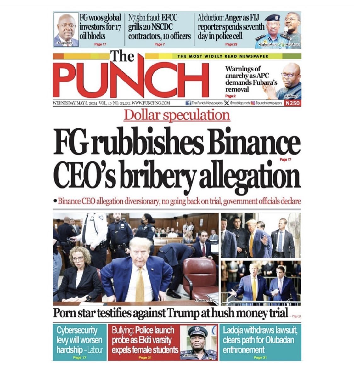IN THE NEWS TODAY!
Wednesday, 8th May, 2024.

#nigeriannews 
#headlinestoday 
#newspaperreview 
#pressreview 
#naijanews 
#frontpage 
#currentaffairs 
#mediawatch 
#dailynews 
#newsupdates 
#mediacoverage 
#topstories 
#breakingnews 
#nigeriatoday