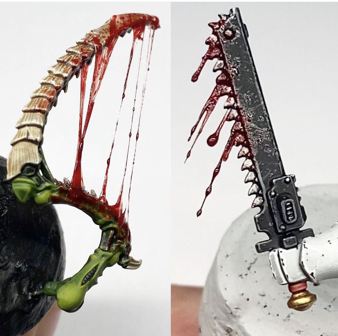 Blood Effects - two different approaches. One is more expressive while the other one is also very cool but more durable. On my Patreon, you can find tutorials on how to make various types of these. #WarhammerCommunity