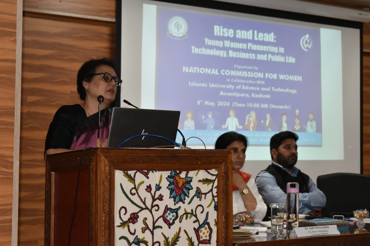 'NCW hosted another power seminar in their “Rise and Lead” series in Srinagar. The series of events is focussed on empowering young women in tech, business, and public life. We extend our gratitude to Dr. Asifa Mehraj Baba, Dr. Rumaan Bashir, and Dr. Ruheela Hassan for their