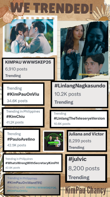 WE TRENDED! Thank you so much fam for joining our two TPs yesterday. Labyu all! Till our next TP! 📢Pls. use these tags until 6PM #LinlangPinalayas KIMPAU WWWSKEP26 #WhatsWrongWithSecretaryKimPH #LinlangTheTeleseryeVersion #KimPau #PauloAvelino #KimChiu Thank you.