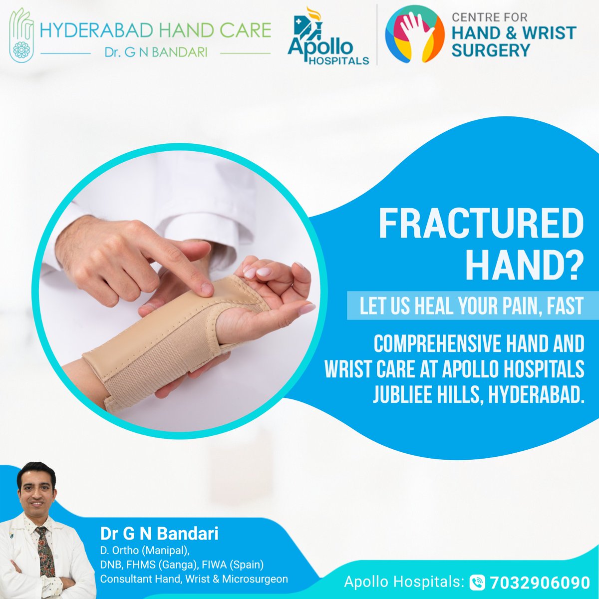 Fractured Hand ?
Let us Heal your Pain , Fast
Comprehensive Hand and Wrist care at #ApolloHospitals, #JubileeHills, #Hyderabad. Let us help you find relief.

#DrGopinathBandari #handandwristsurgeon #HandSurgery #WristSurgery
#handcare #besttreatment #besthealthcare