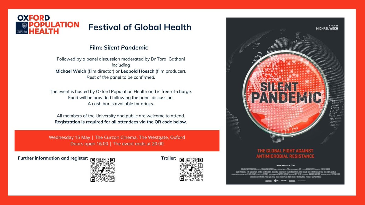 🎥 One week until our screening of 'Silent Pandemic'! Join us on Wednesday 15 May at @CurzonOxford to learn more about the emerging #globalhealth crisis that is #antibioticresistance.💊🧫 Learn more and register now 👉 buff.ly/3QowTq0