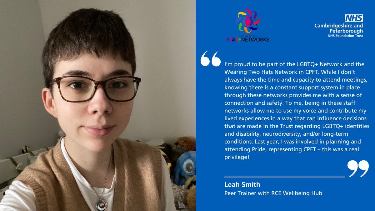 It's #StaffNetworksDay, an opportunity to recognise and celebrate the fantastic work of our CPFT networks. Throughout the day, we'll be hearing from network members. First up is Leah Smith, Peer Support Worker. #StaffNetworks