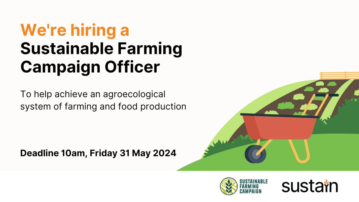 Job alert 📢 @UKSustain are recruiting a Sustainable Farming Campaign Officer to support our campaigns, research and policy work on sustainable farming and fair supply chains. Deadline 10am, Fri 31 May. Apply now👇 
 buff.ly/4dxnEhw