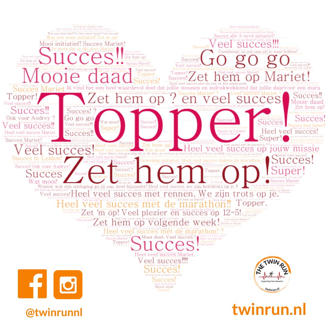 Mariet loopt zondag de Leiden Marathon - laat een boodschap achter in de comments!  Zet hem op! 

twinrun.nl/mariet-loopt-d…

 #twinrun #tapssupport #lumc #fetaltherapy #twinresearch #mentalhealth @tapssupport  @FetalLumc