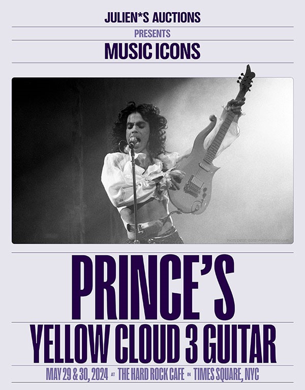 The 29-30 May Music Icons event at New York Hard Rock Cafe via juliensauctions.com inc guitars from #Prince (estimate, $600,000) and #BobDylan ($700,000).
