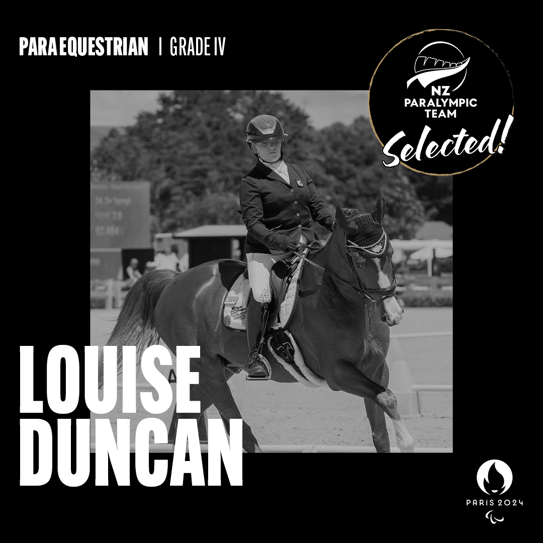 SELECTED!

Meet Para athlete Louise Duncan and her horse Showcase BC! They are Paralympic debutants all geared up and ready to compete in Paris!

paralympics.org.nz/athlete/louise…

#Paris2024
#Paralympics
#ParaEquestrian
#Dressage
#DressageDiva
#OneTeamOneSpirit
#NZParalympicTeam
#GoKiwi
