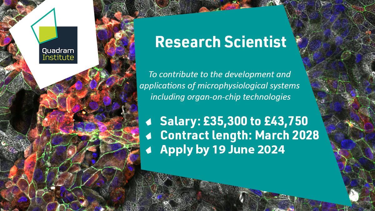 🆕Vacancy! We're looking for a Research Scientist to contribute to the development and applications of microphysiological systems including organ-on-chip technologies 🔬 💷 £35,300 to £43,750 🗓️ Apply by 18 June 2024 ➡️ buff.ly/4b7f8UI