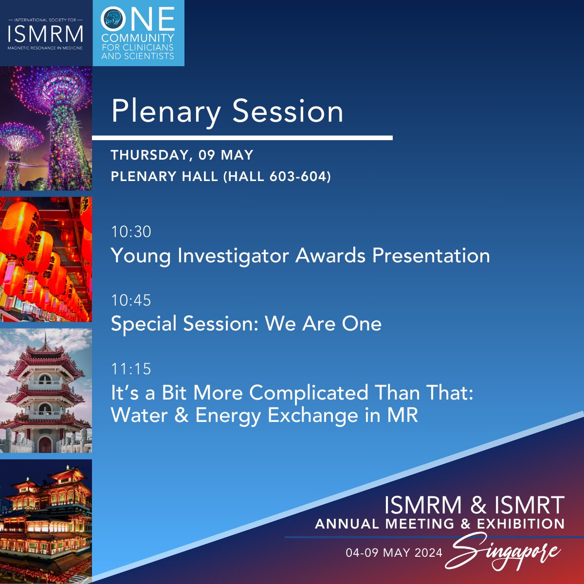 Join us tomorrow morning for the final Plenary Session of the 2024 Annual Meeting! #ISMRM2024 #ISMRT2024 #ISMRM #ISMRT #MRI #MR #MagneticResonance #Singapore