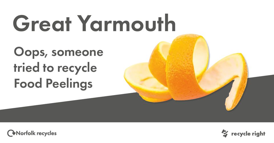 Please don’t put any food in your recycling. Your green recycling bin is for dry recyclables only. So please, no food peelings or food left in the packaging. 🍊🍌 Find out more here: norfolkrecycles.com #CleanDryLoose #NoLiquids #RecycleRight