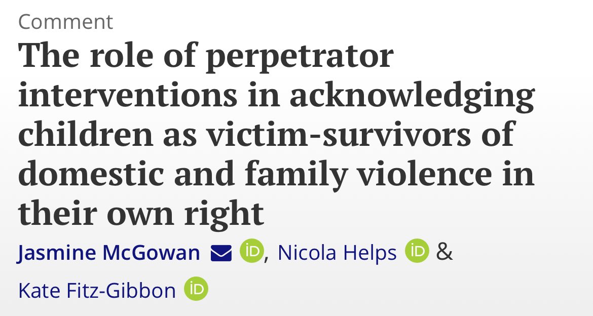New open access article: Our article examines the degree to which the visibility of children & young people as victim-survivors in their own right could be brought to the fore in perpetrator intervention policy & practice in Australia. 👉🏼 Read here: tandfonline.com/doi/full/10.10…