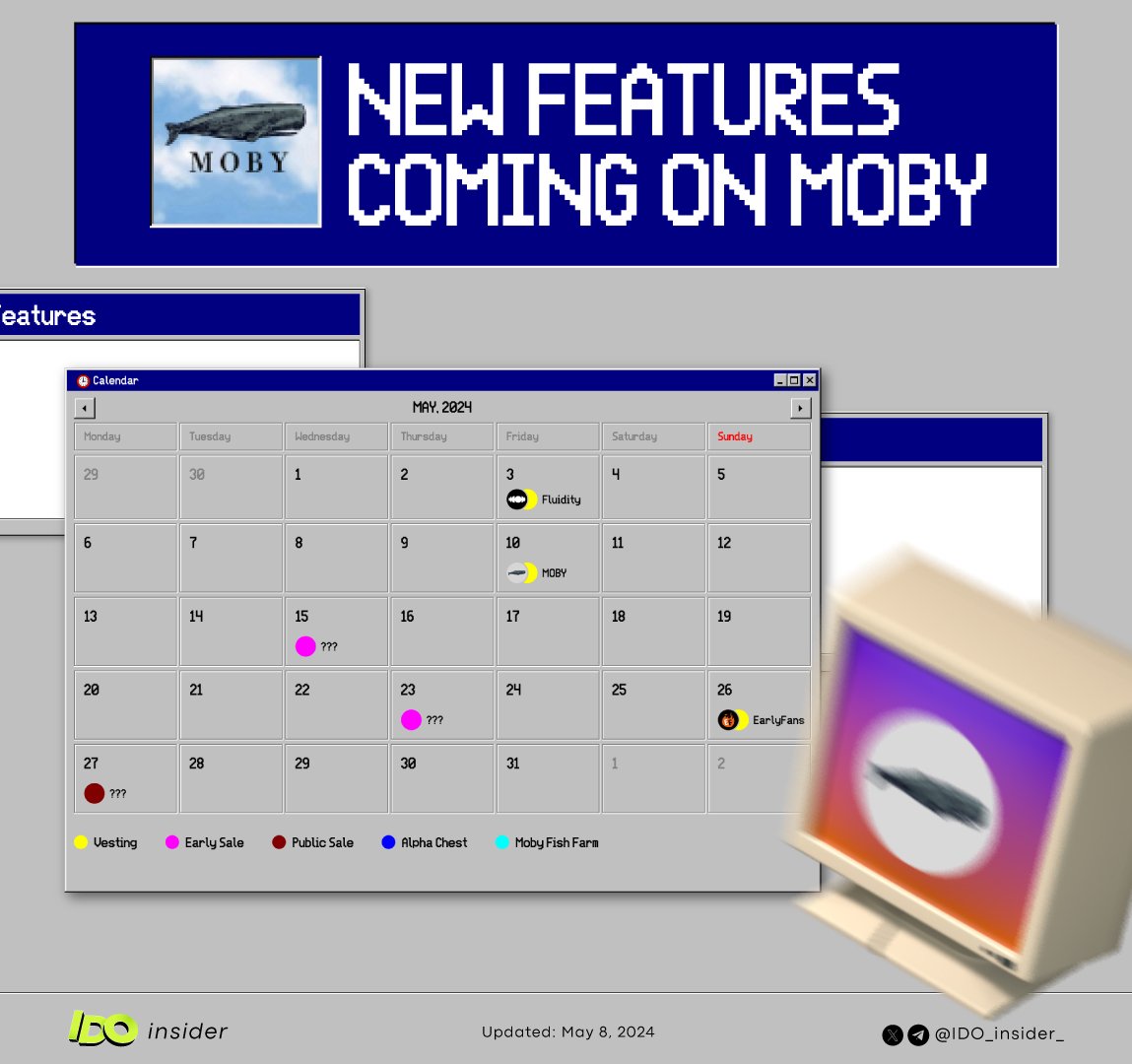 The new features on MOBY are ready to be introduced to the community, with dates set for the 15th, 23rd, and 27th of this month 👀🔥

Follow @MobyHQ and turn on notification !
Make ICOs great again 🐳

Stay connected! Follow us for all the latest updates
#MOBY #NewFeatures #ICO