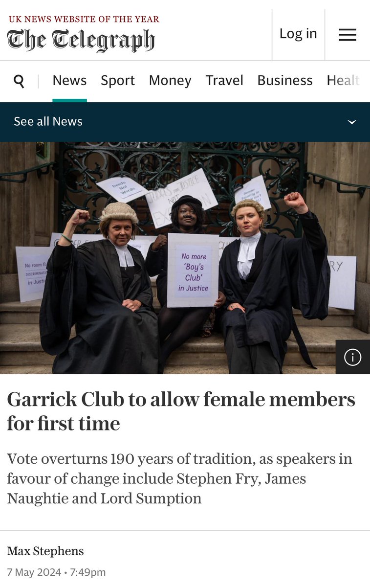 I was proud to protest on the steps of the Garrick Club. After 190 years of women being locked out of the male establishment, yesterday 60% of members voted to allow women to become members in their own right. This is why we are still fighting for equality. Photo: Julia…