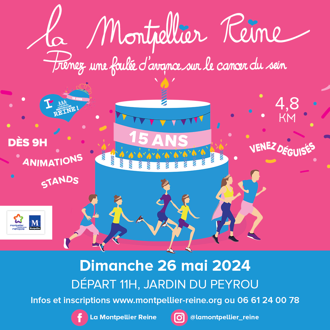 La Montpellier Reine est de retour ! 🏃‍♀️ 🤩 Ce 26 mai, seul ou en groupe, venez courir pour soutenir et financer la prévention et la recherche contre le cancer du sein. 💗🎀 📍 Jardin du Peyrou Infos & inscriptions 👉 swll.to/Gdarzkf