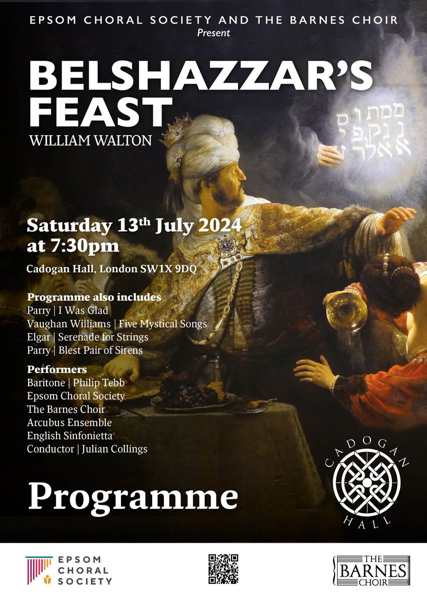 We're very excited about this one! Don't miss our spectacular London concert singing Belshazzar's Feast with The Barnes Choir and an 80-piece orchestra at @cadoganhall on Saturday 13th July at 7.30pm. Tickets available now from cadoganhall.com/whats-on/belsh…