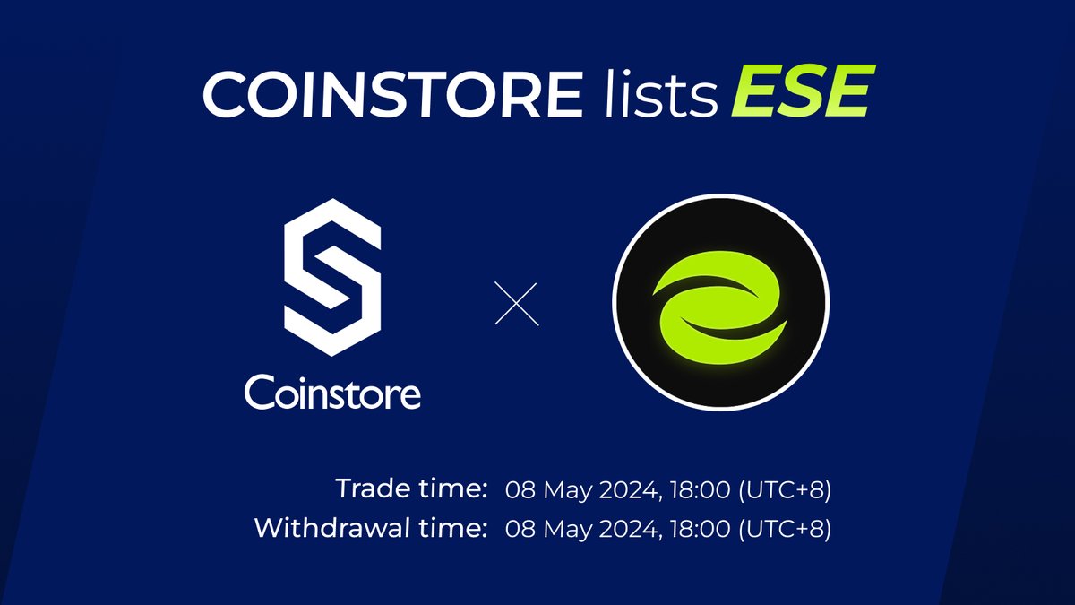 🔥 NEW TOKEN LISTING ON COINSTORE 🔥 👏 Welcome: @eesee_io $ESE 👏 ⏰ Trade time：2024/05/08, 18:00 (UTC+8) 💰 Withdrawal time：2024/05/08, 18:00 (UTC+8) Watch this space for more👇 🌎 Official website: eesee.io 👩‍👧‍👦Official Telegram: t.me/eesee_io