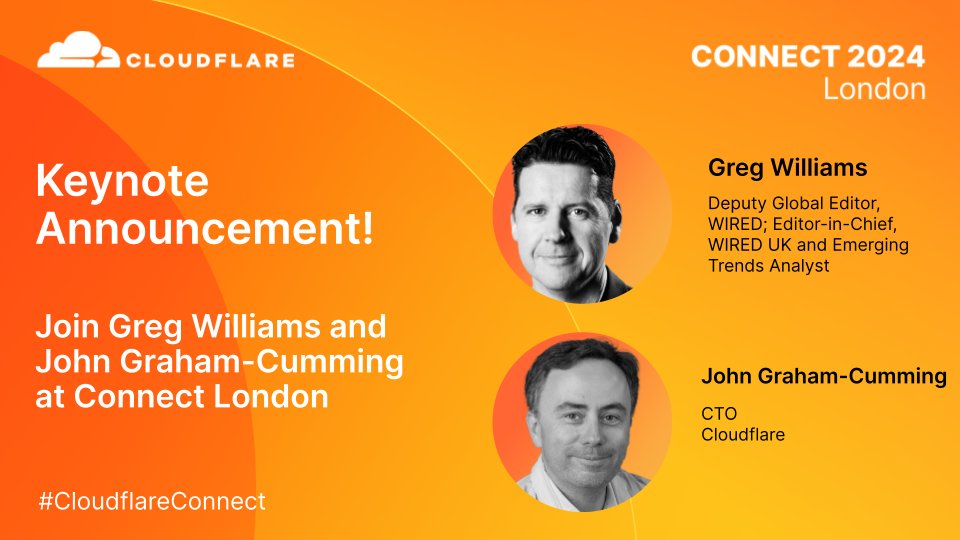 Join Greg Williams and Cloudflare CTO, John Graham-Cumming, in a fireside chat about the future of AI, geopolitical and environmental trends impacting cyber security, and more. Register today at cfl.re/Connect2024Lon… #CloudflareConnect