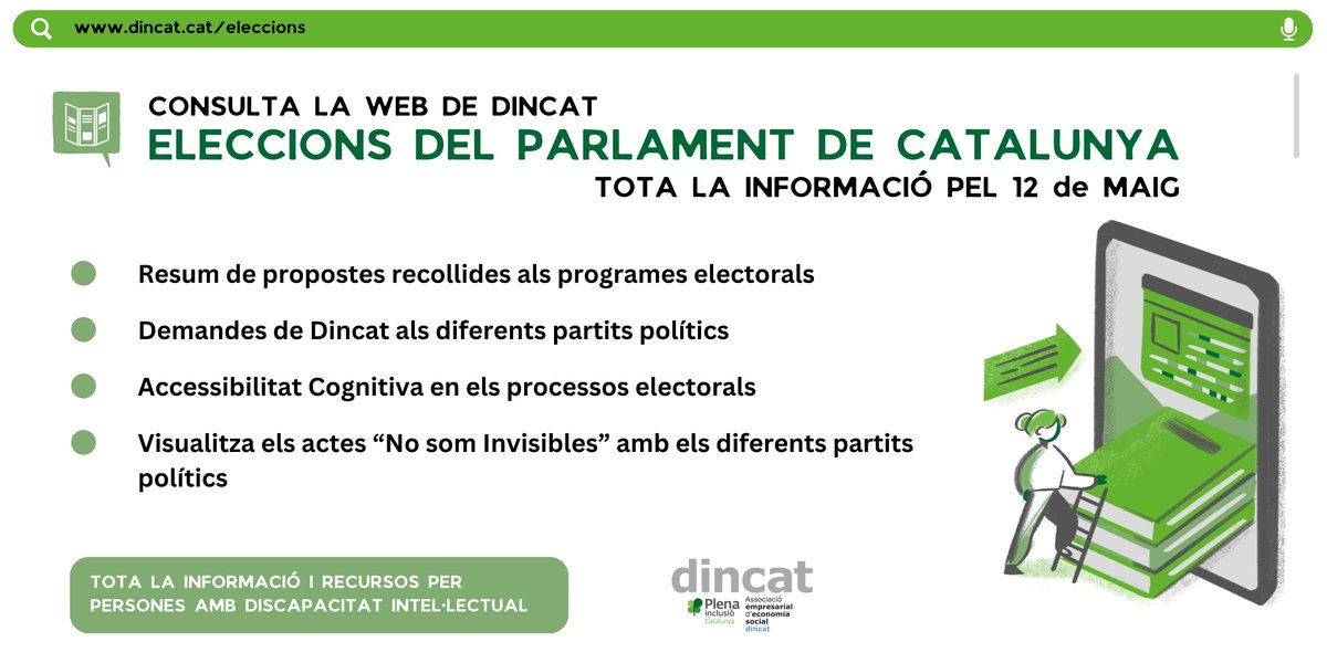 🗳️ ℹ️ Consulta a la web de Dincat tota la informació i recursos del col·lectiu amb relació a les eleccions del Parlament de Catalunya del pròxim 12 de maig! Clica aquí 🖥️🔗 dincat.cat/eleccions #NoSomInvisiblesTenimVot #12M