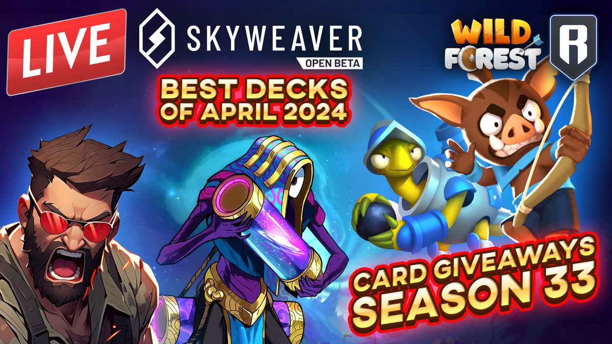 Lezgo 🔴LIVE Tonight! Tons of #NFT Card GIVEAWAYS! 🎉🎉🎉 Let's grind some @playwildforest and @SkyweaverGame Season 33 using the Best Decks of April 2024

⚡CHECK OUT Link Below! #wildforest #web3games #NFTGiveaways #skyweaver #TCG #tradingcards