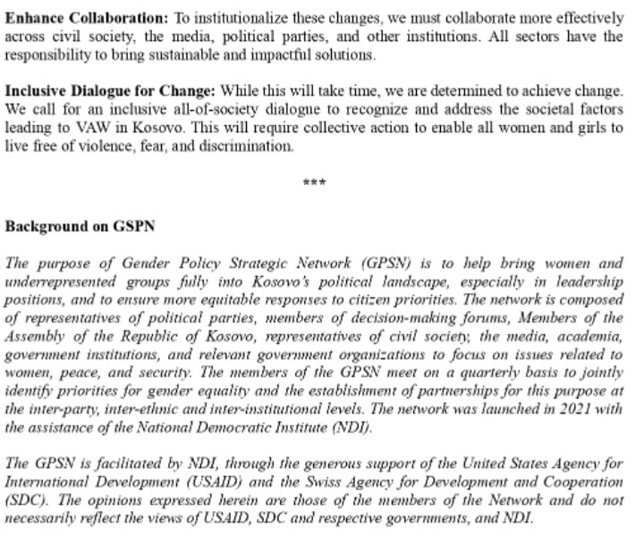 🧵(1/2) #NDIKosovo strongly supports this important call to action by the members of the #GPSN to end the culture of acceptance of violence against women #VAW. Collective action is essential for all women & girls to live free of violence, fear, & fully participate in public life.