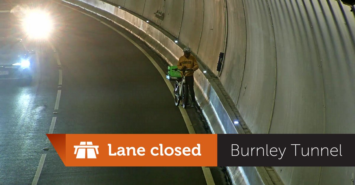 The left lane is closed inside the Burnley Tunnel, due to a meal delivery cyclist. Two lanes remain open, please obey the overhead lane signals. Transurban's incident management will attend. Delays at the city end of the West Gate Freeway. #victraffic