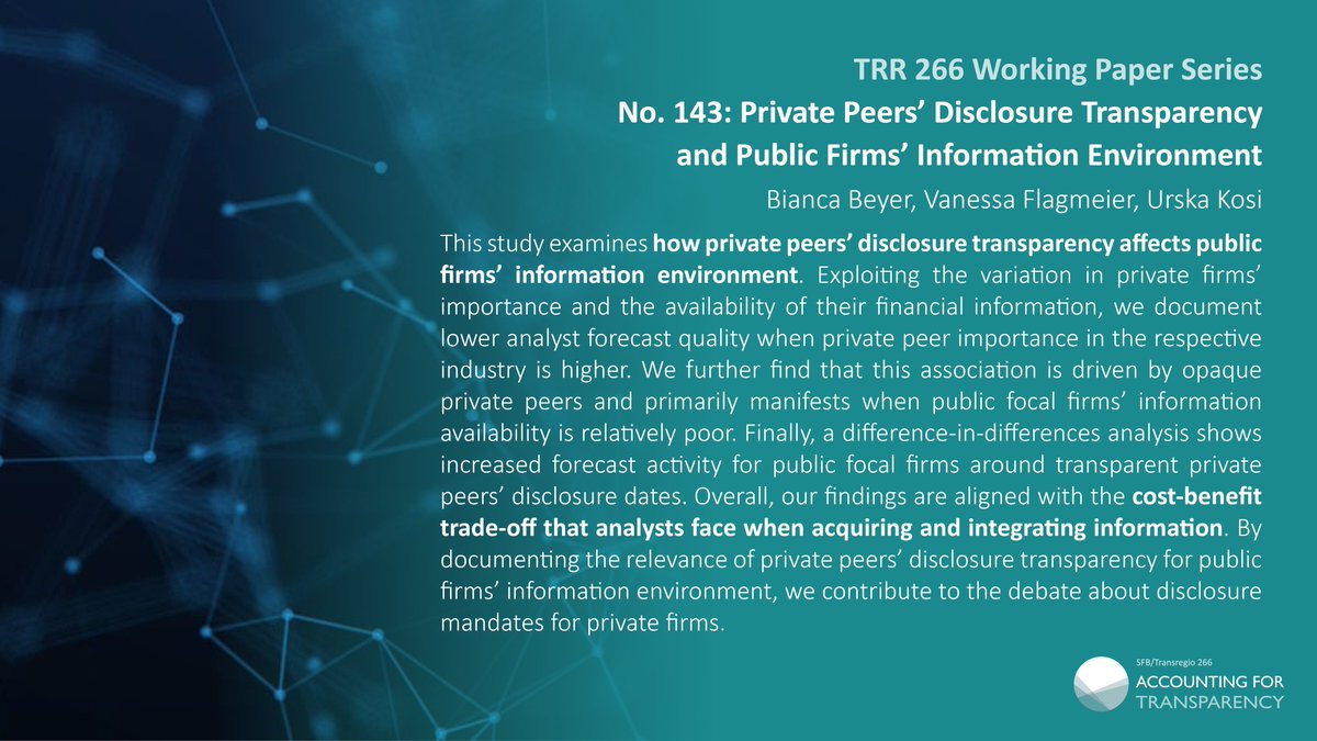 Unlocking Insights: Our latest #research by Urska Kosi (Uni Paderborn), @bianca_b_beyer (@AaltoUniversity)  and Vanessa Flagmeier (@UniPassau) highlights how private peers' #transparency influences public firms' information environment. Dive in at @SSRN: lnkd.in/ep2Xfa9R