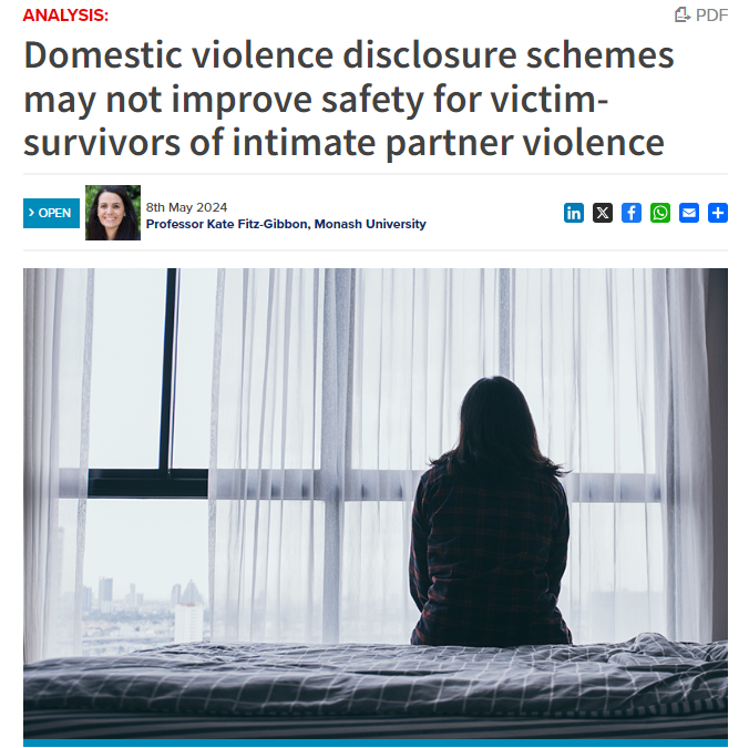 The rising incidence of women’s deaths as a result of male violence in Australia has prompted some to call for the wider use of domestic violence disclosure schemes, but research by Monash University Professor Dr Kate Fitz-Gibbon, and Lecturer Ellen Reeves and Professor Sarah…