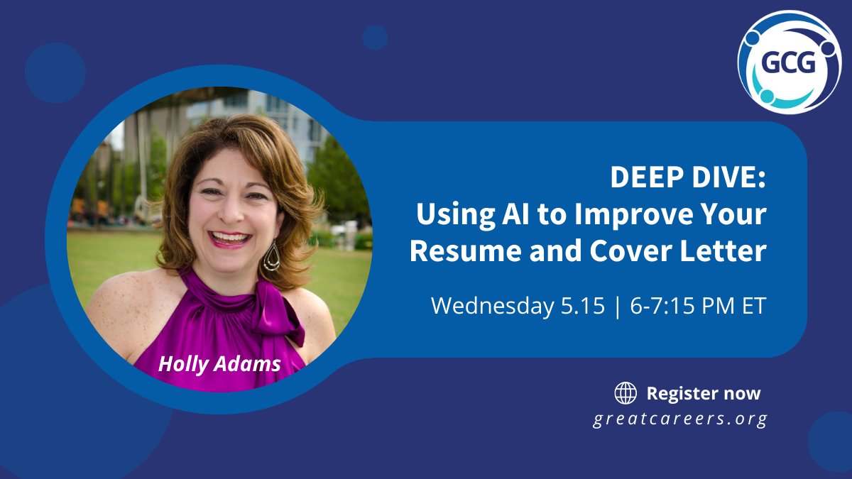 Ever wondered how AI can elevate your job application game?

Deep Dive: Using AI to Improve Your Resume and Cover Letter with Holly Adams

Wed 5.15 | 6-7:15 PM ET

Register: greatcareers.org

See you!

➡️ Follow #GreatCareersPHL

#resumetips #coverletter #ai #jobseeker