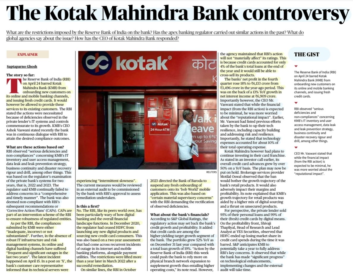 'The Kotak Mahindra Bank controversy'

:Details by Mr Saptparno Ghosh
@gsaptaparno 

#KotakMahindraBank
#RBI 
#CorrectiveActionPlans 
#KMB #creditcard 
#Online #Mobile #Banking 
#Regulation 
#economy 

#UPSC 

Source: TH