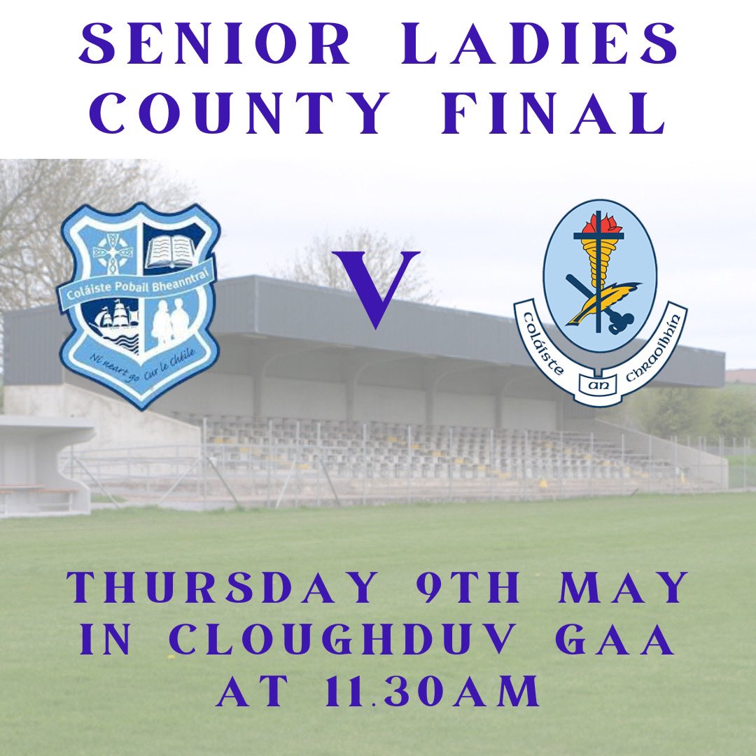 Wishing our senior ladies footballers the very best of luck in the County Final v Coláiste an Chraoibhinn Fermoy on Thursday in Cloughduv at 11.30am