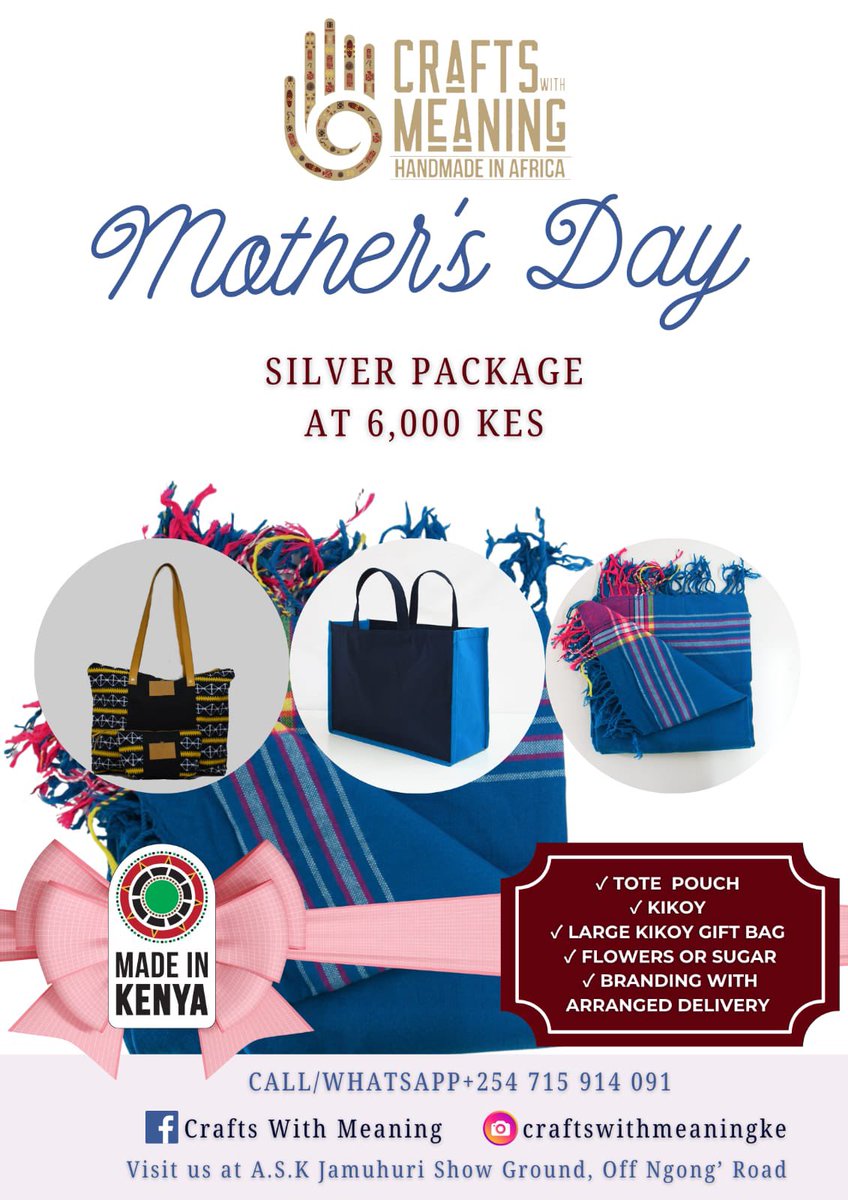 Crafts_Meaning's tweet photo. It’s Mother’s Day this coming Sunday‼️
Celebrate your mother whether she is in Kenya with gift packages delivered to her. We are adding flowers or a packet of sugar and delivery is free.
Reach us on +254715914091 or shop online via https://t.co/199HKAHuzQ
#MothersDayGifts https://t.co/Nf3l29T3To