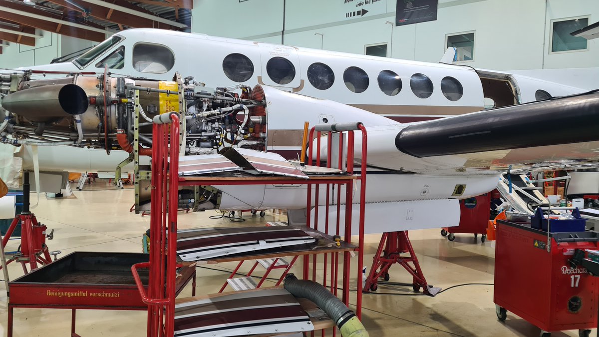 Our Beech King Air 350 (B300) is currently undergoing a Phase 1-4 inspection. Now is the perfect time to schedule a pre-buy inspection, as the aircraft is completely opened up for your thorough examination. 

#beechcraft #B300 #B350 #turboprop #pt6 #beech #beech350 #kingair