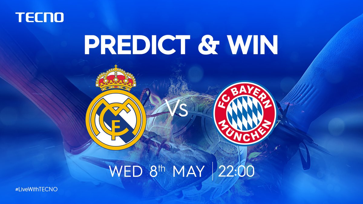 TECNOMobileUG's tweet image. Who will secure their spot in the finals of the Champion League? Predict now: Real Madrid or Bayern, and you might win big! Like, share &amp;amp; follow to enter. Please note that predictions will be closed before the kick-off.
NB: T&amp;amp;Cs apply. 
#LiveWithTECNO #ChampionsLeague