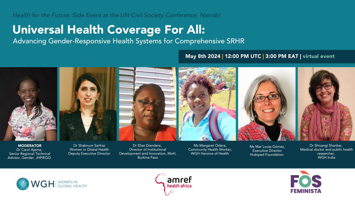 Join us today! 📅 Access to #SRHR is a #UniversalHealth Coverage issue. Join #WomenInGH, @Amref_Worldwide & @Fos_Feminista on the sidelines of the #2024UNCSC for a side event on gender-responsive health systems, register now 👉 womeningh.org/event/uhc-for-…