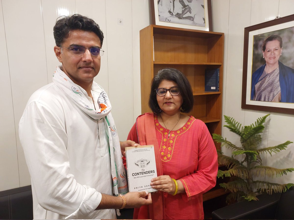 Met @SachinPilot & gave him a copy of a book i wrote on GenNext leaders that has a chapter on him. Intvu at 3pm @NetworkItv & 8.30 pm on @NewsX #LokSabhaElection2024 @INCIndia