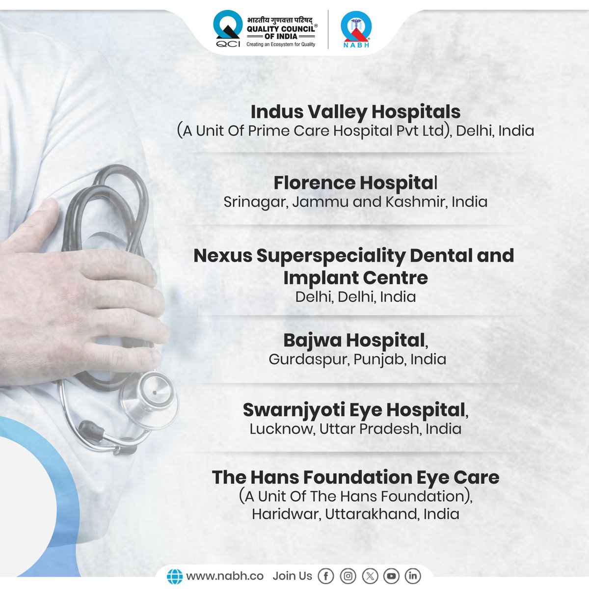 NABH congratulates these hospitals for receiving NABH certification. Let's celebrate their dedication to maintaining quality care and ensuring patient safety, championing the highest healthcare standards for all.
 #NABH #QualityCare #PatientSafety #HealthcareExcellence