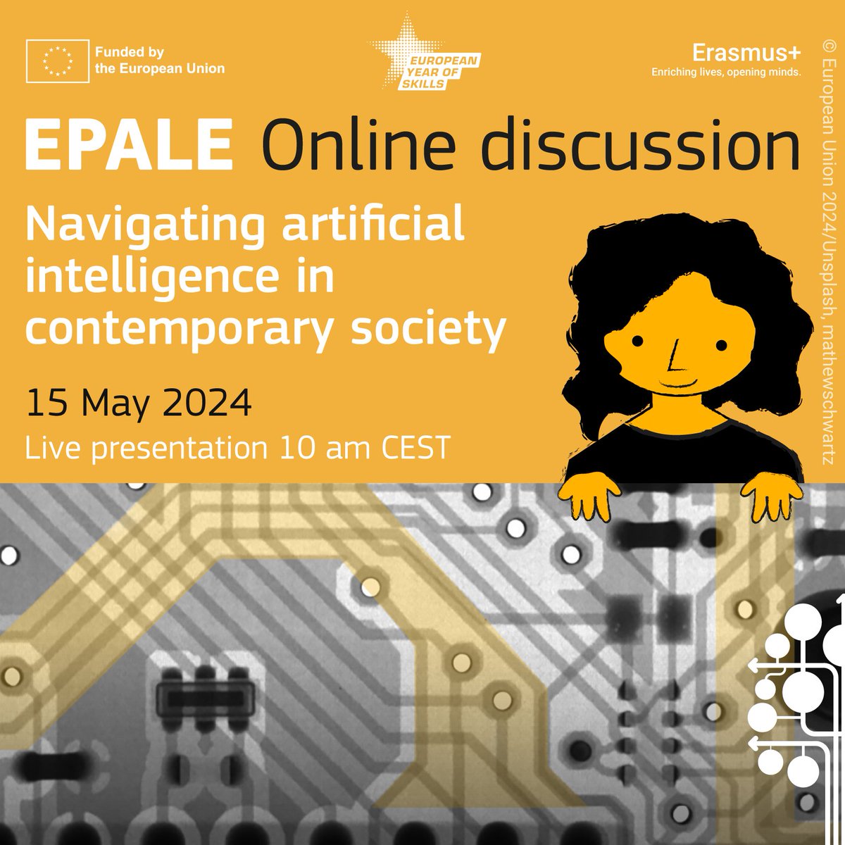 🔴 Get ready for the next EPALE discussion on 15 May
👉 bit.ly/3yddNx1

🤖 We will discuss the role of #ArtificialIntelligence in contemporary society together with:
🗣 @elmosmoe from @Scottish_AI
🗣 Christoph Bretgeld from @AllDigitalEU

#AdultLearning #AdultEducation