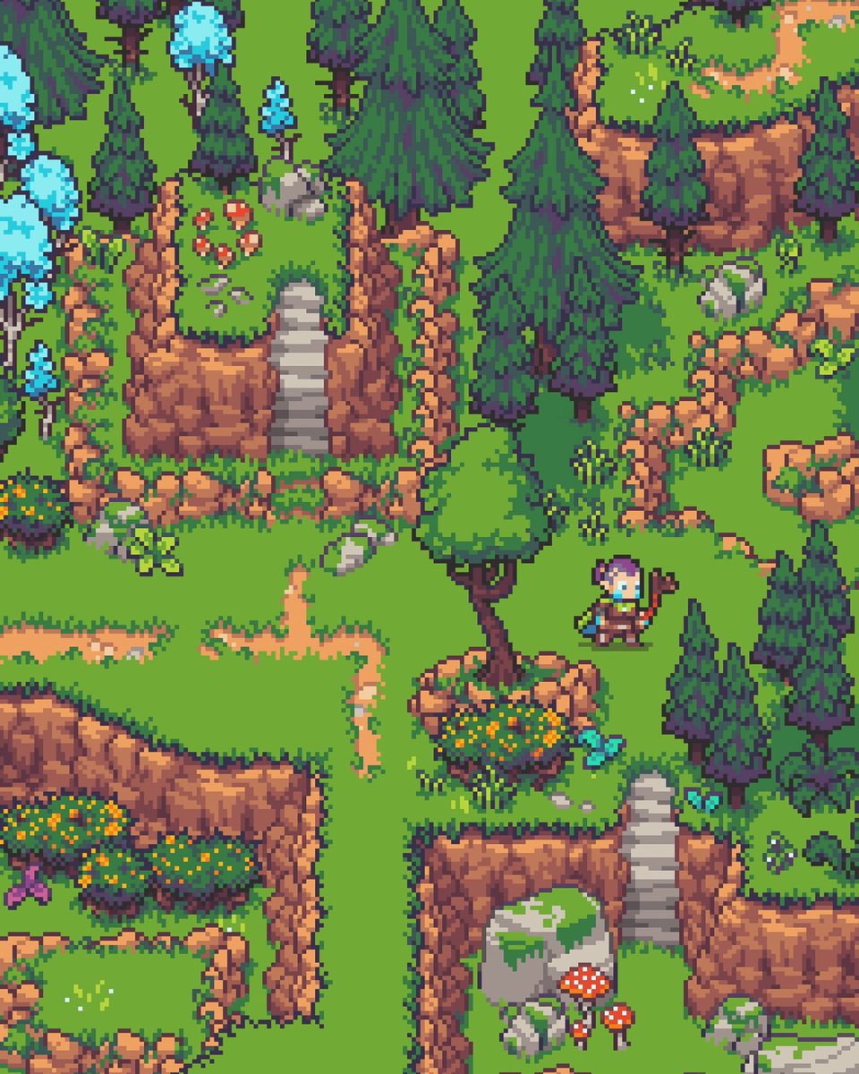 Tried stacking the single and double height cliffs.
Also Sahro checking out the place 
#pixelart