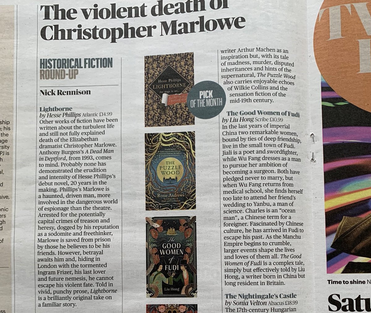 Thanks so much to the brilliant @HelenLEdwards for sending me this photo of #Lightborne 's stellar review in last Sunday's @thetimes. It's almost as good as seeing the real thing!