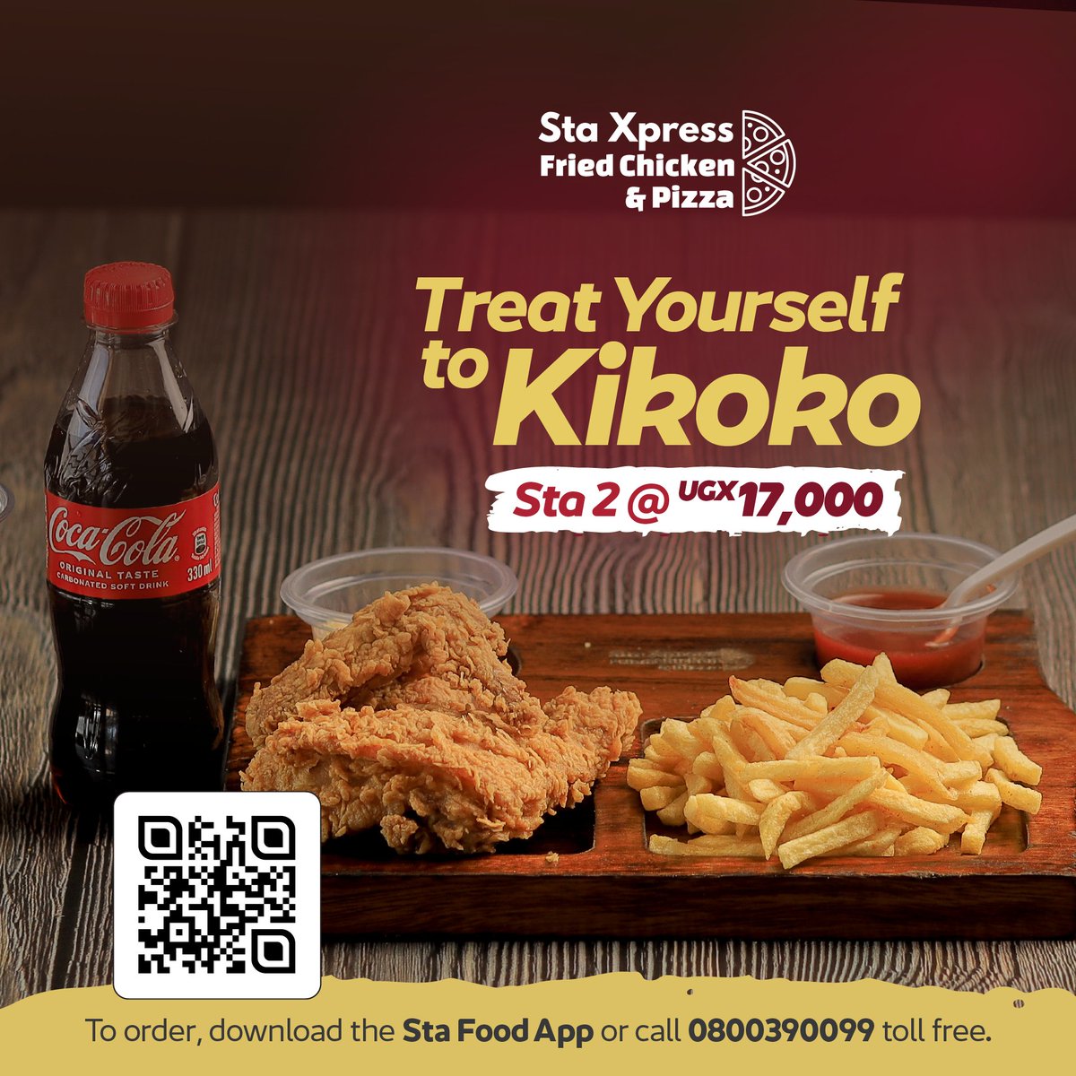 Treat yourself to some kikoko today @StaXpress. It is the perfect midweek reward for your hard work and a boost to carry you through the remainder of the week. To order, use the Sta Food App or call the toll-free number on the poster below. #StaXpressFoodies #NBSUpdates