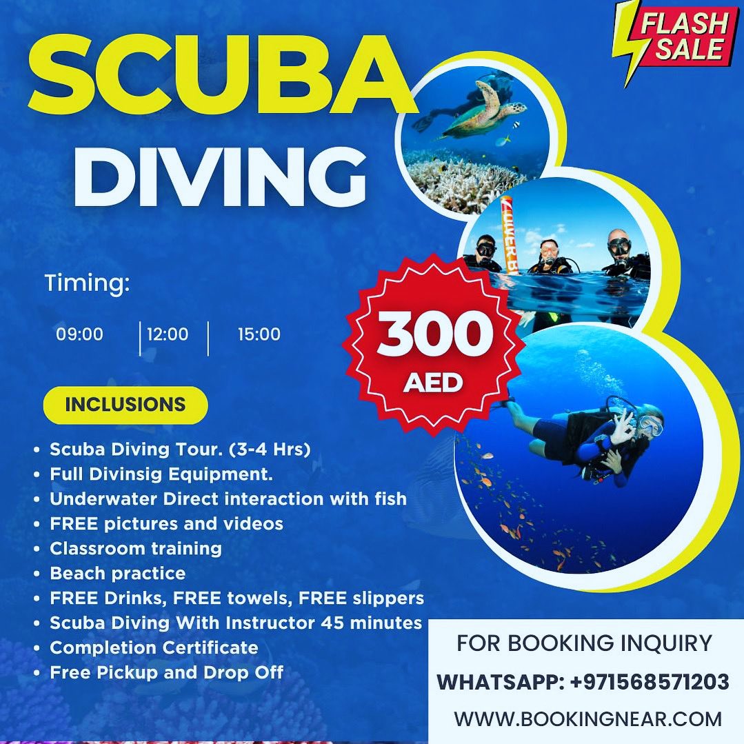 Diving into the depths of Dubai's underwater wonders 🐠💦 Book Scuba Dive for only 300 AED 🎟️ 
For bookong inquiry, 
Whatsapp us: +971-56-857-1203 📲
bookingnear.com/tour/detail/sc…

  #dubaidiveadventures #exploretheocean  #scuba #scubadiving #scubadive #scubaphoto #scubadivedubai