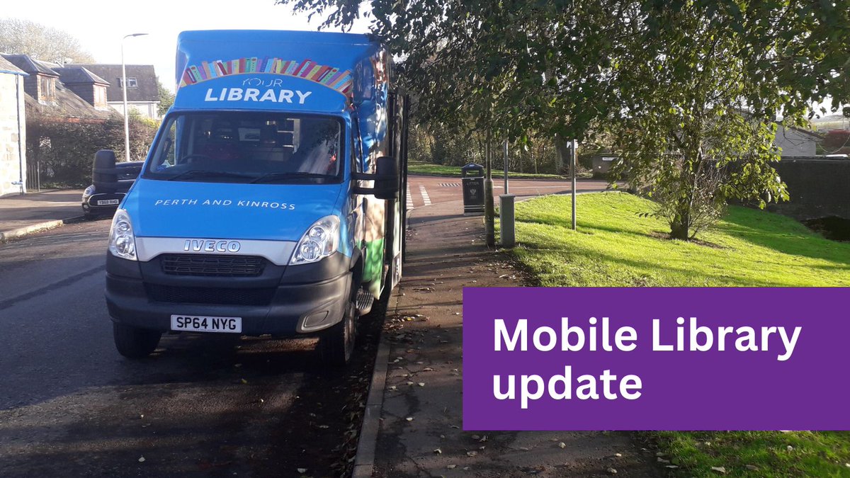 ⚠️ Mobile Library Update 

Unfortunately, Mobile Library 2 is off the road today, Wed 8 May, for essential repair works. This will affect services to:

📍 #Wolfhill, #Guildtown, #Carsie, #Meiklour, #Marlee, #Butterstone Village, #Spittalfield, #Caputh, and #Murthly
