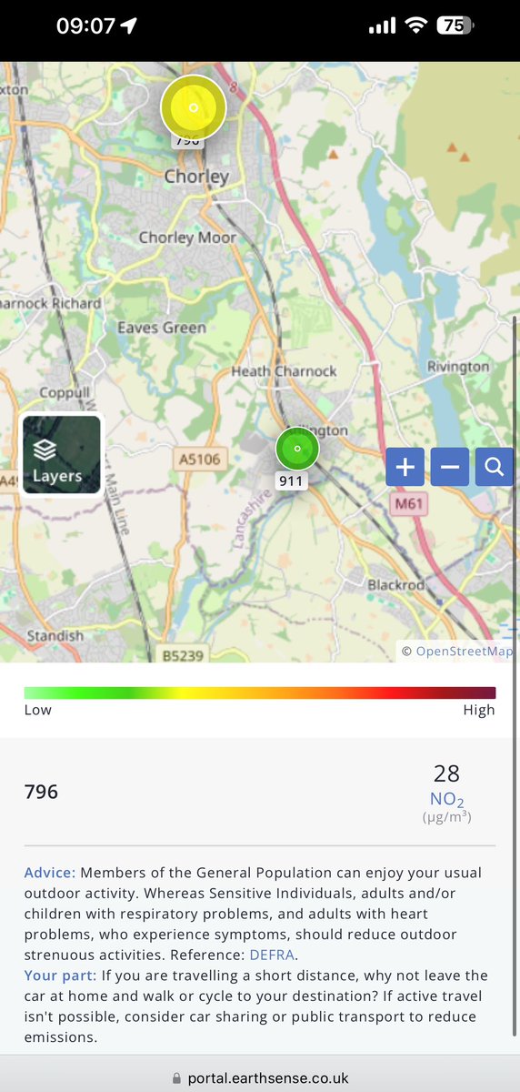 So where are the high levels of PM2.5 #AirPollution coming from today across England? 

Don’t spend too long outside in #Chorley today if possible. #Health #StopBurningStuff