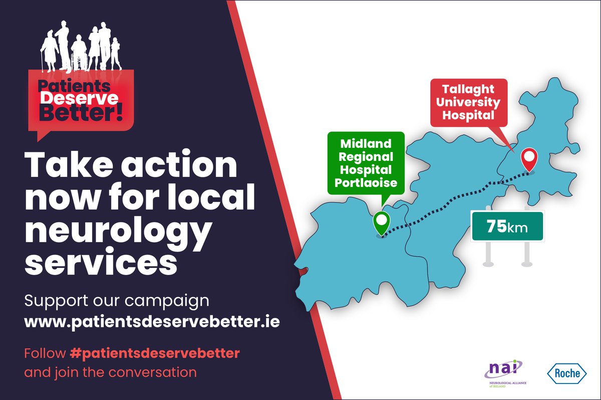 Access to a consultant neurologist should not depend on where you live. Join us online on Monday May 20h at lunchtime, to call for a dedicated Neurologist for Midland Regional Hospital Portlaoise. Register at tinyurl.com/5dybje48 #patientsdeservebetter