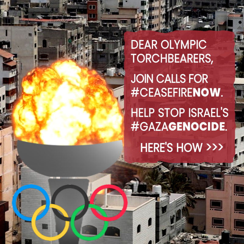 Dear #Paris2024 Olympic Torchbearers, as genocidal Israel threatens 'extreme force' against Palestinians in Rafah in occupied Gaza, help uphold #TrueOlympicValues. Here's how you can join calls for #CeasefireNow & help stop Israel’s #GazaGenocide. bdsmovement.net/olympic-torchb…